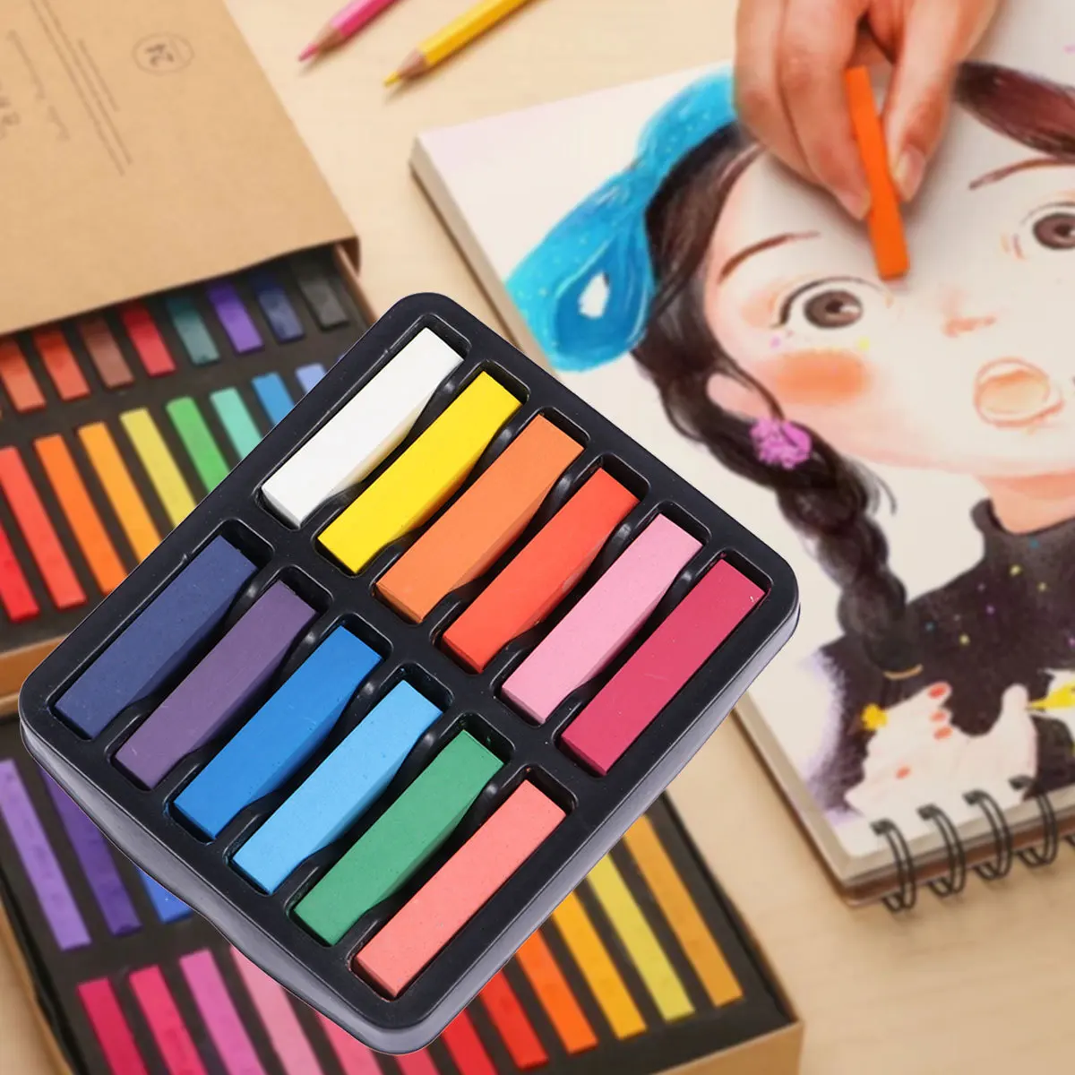 

12Pcs Hair Chalk Set Temporary Washable Hair Dye Pens for One-Time Dyeing Creative Color -Time Dyeing Chalk