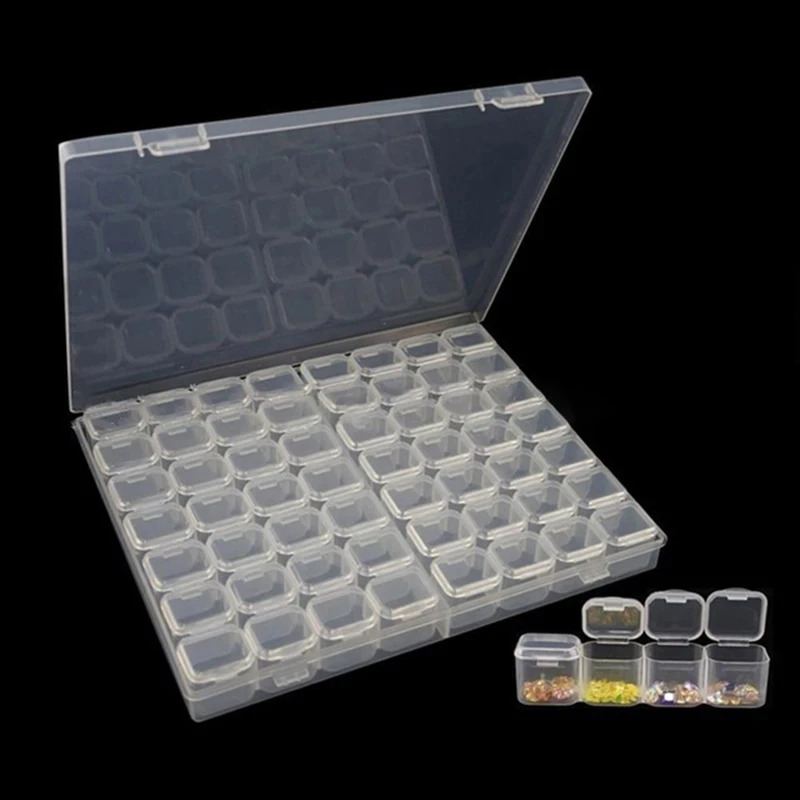 Caja de almacenamiento de plástico ajustable con etiqueta adhesiva para joyería, arte de uñas, accesorios de pintura de diamantes, 28/56