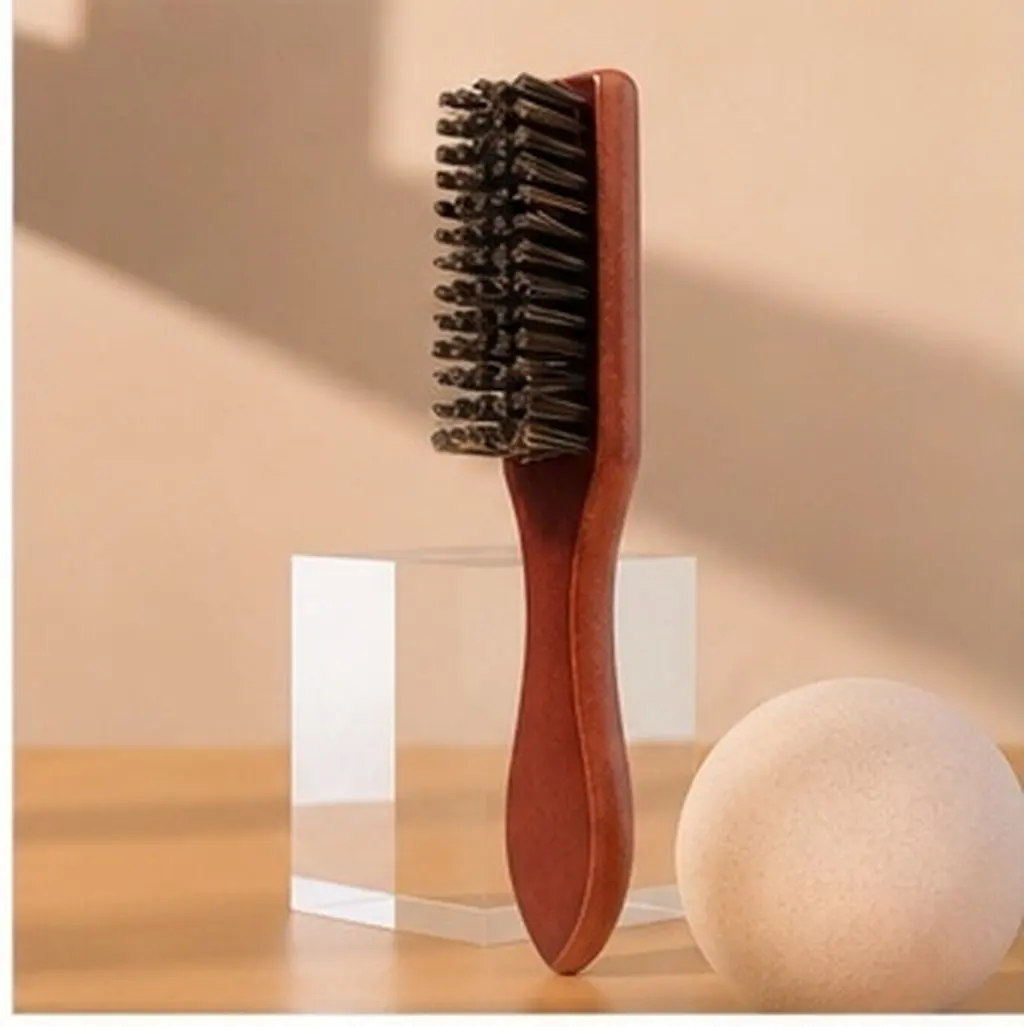 2Pcs Beard Grooming Brush Wooden Hair Brush Set Detangler Soft Bristles Smooth Back Hair Mustache Residue Portable