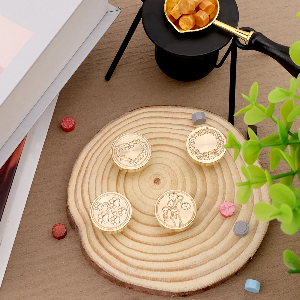 1pc Botanical Wax Seal Stamp, Daisy, Garland, Love Wreath, Cat's Paw Pattern 25 mm Interchangeable Brass Sealing Wax Stamps Head image 6