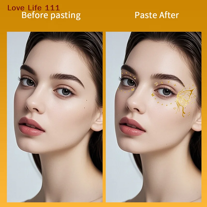 

NewButterfly Glitter Stickers Face Tattoo Flash Gold Temporary Metalic Tattoos Waterproof Makeup Decals For Girls Party Festival