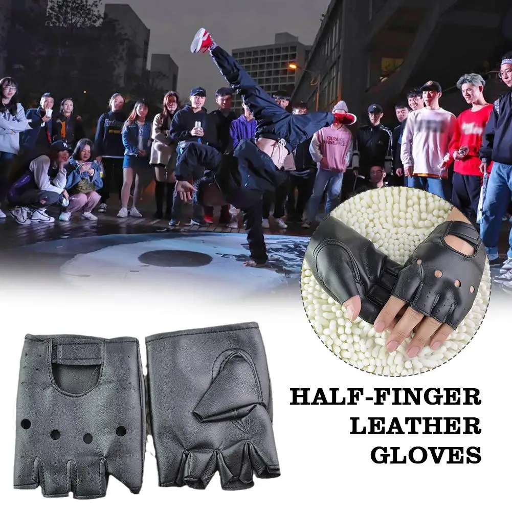 

Artificial Leather Half-Finger Gloves Theatrical Punk Hip-Hop Driving Motorcycle Performance Party Fingerless Mittens For M S3C5