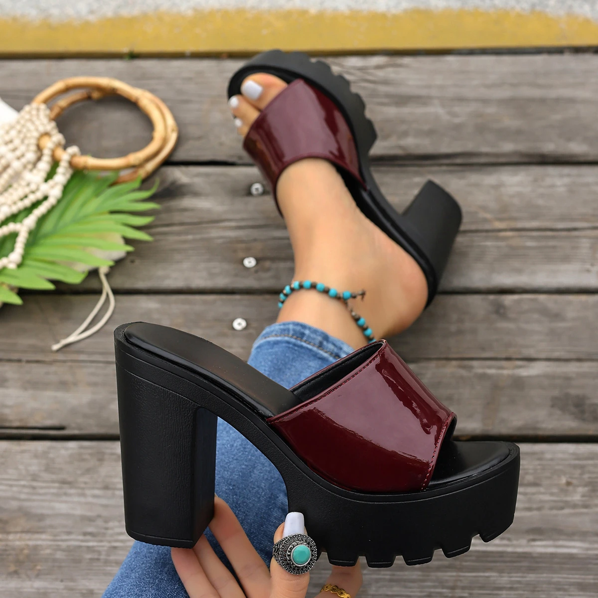 

Model Runway Shoes, Chunky Heel, Single-strap Sexy Platform Sandals, Ultra High Heels