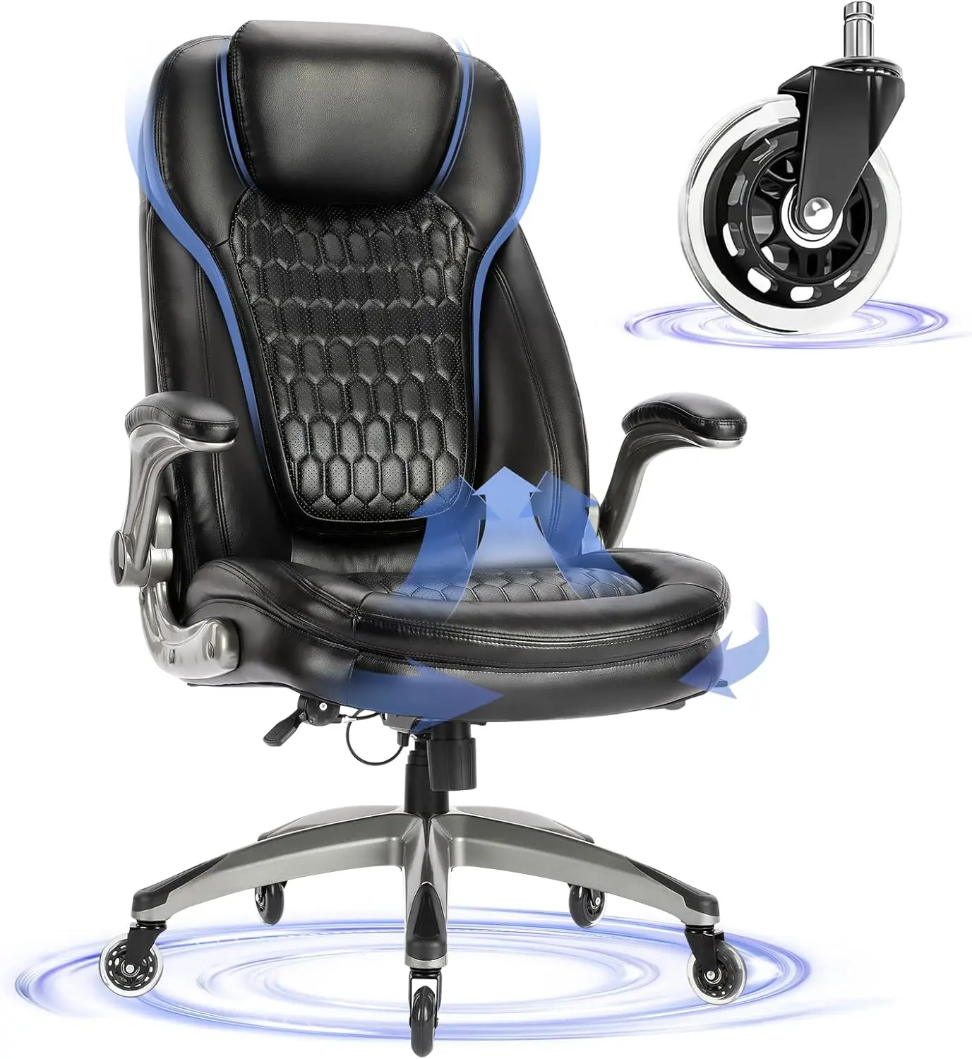 

Executive Office Chair - Ergonomic Leather Desk Chair with Padded Flip-up Arms, Swivel Home Office Chair - Black