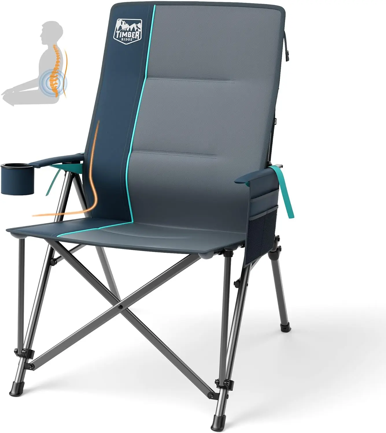 

Oversized Camping Chair with Lumbar Support, Portable Folding Heavy Duty for Adults up to 450 lbs, Blue