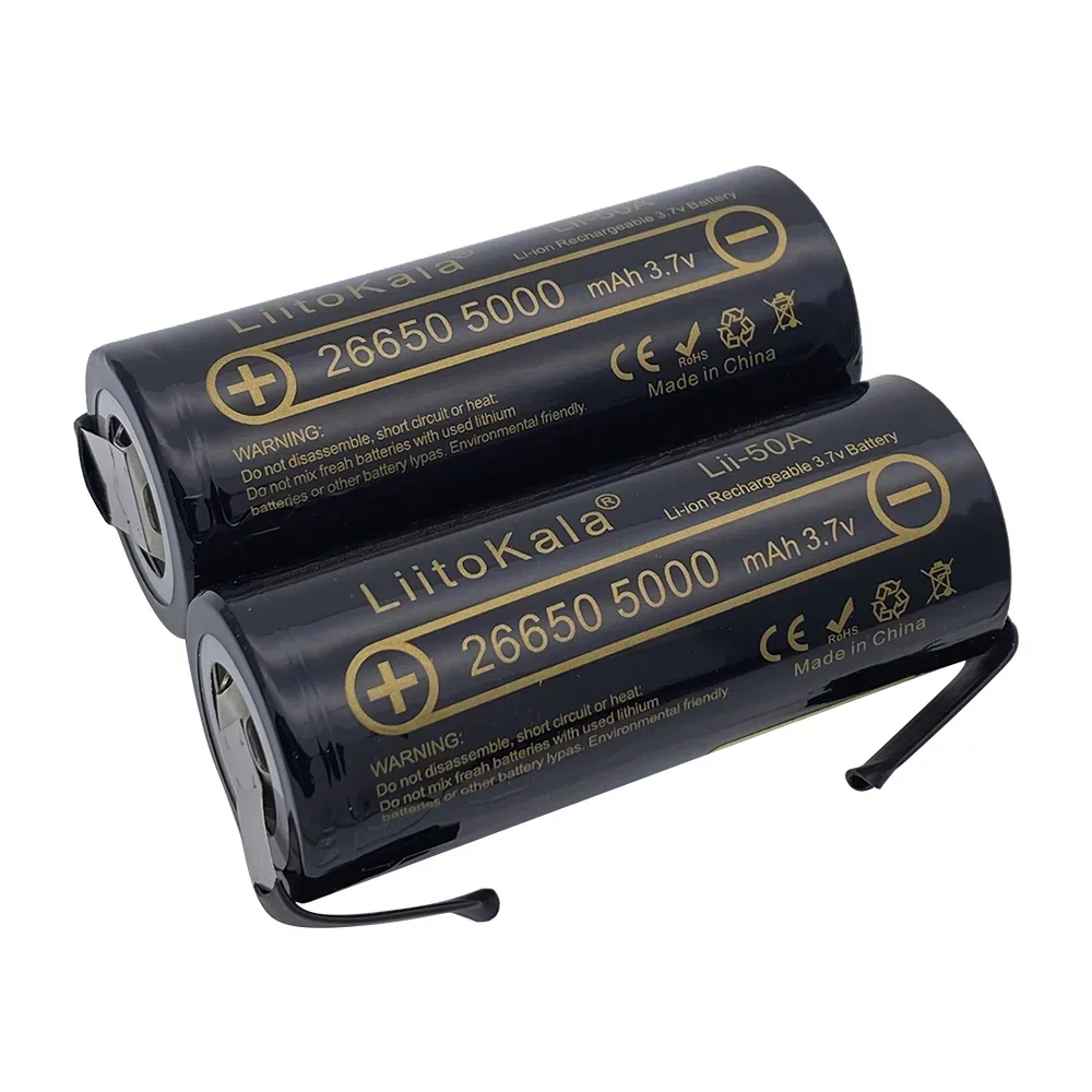 3/5PCS LiitoKala 26650 3.7V 5000mah Li-ion Rechargeable Battery Environmental Friendly Lii 50A-N Batteries for Flashlight+Nickel