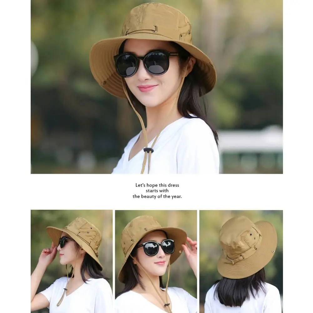 Foldable Summer Sunscreen Hat Unisex Waterproof UV Protection Fisherman Hat Wide Brim Solid Color Bucket Hat