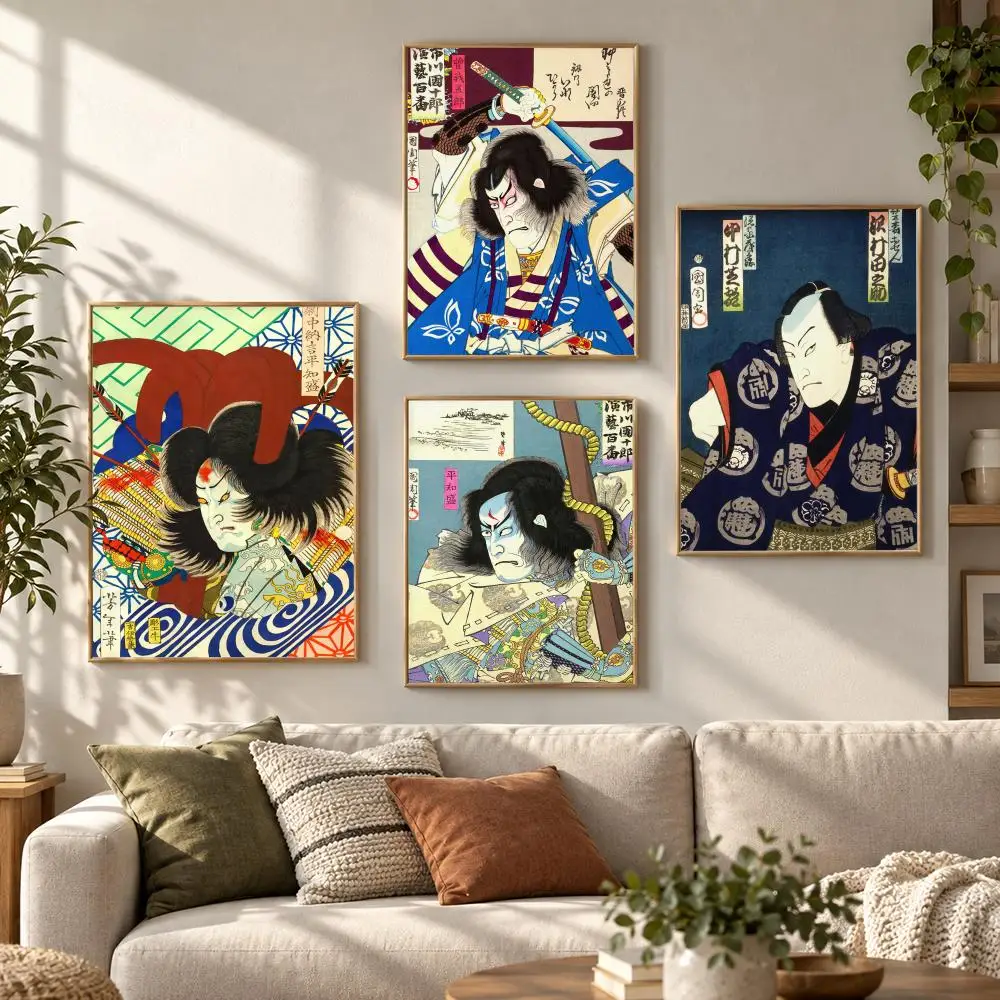 Japanese Style Ukiyoe Samurai Retro Warrior Series Poster Contemporary Wall Art Print for Bedroom & Living Room, Unframed