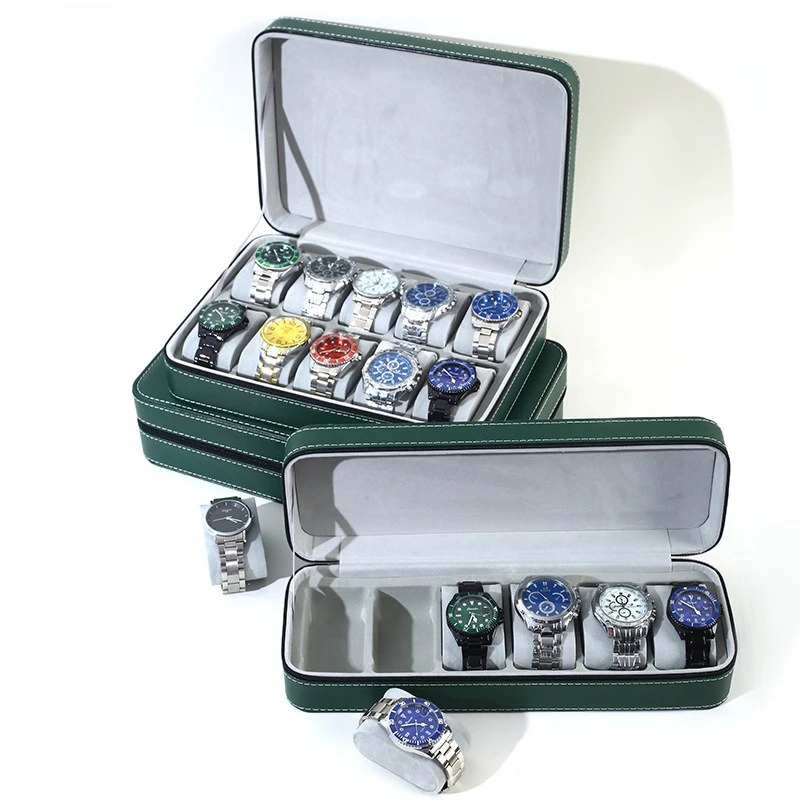 

Зеленый, серый, черный кожа, 6/10/12 сеток, сумка из искусственной кожи на молнии, коробка для часов, чехол для хранения, сумка для ювелирных изделий для часов