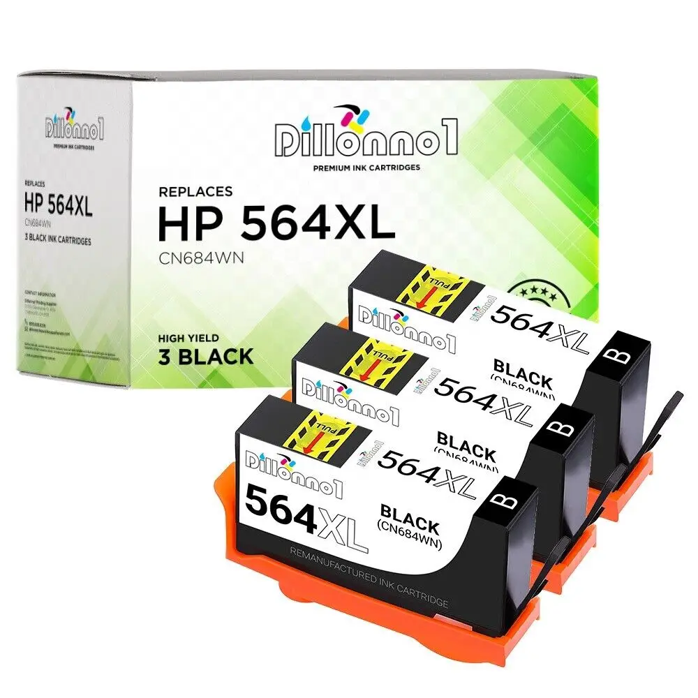 3 Remanufactured HP 564XL CN684WN Black Ink Cartridges