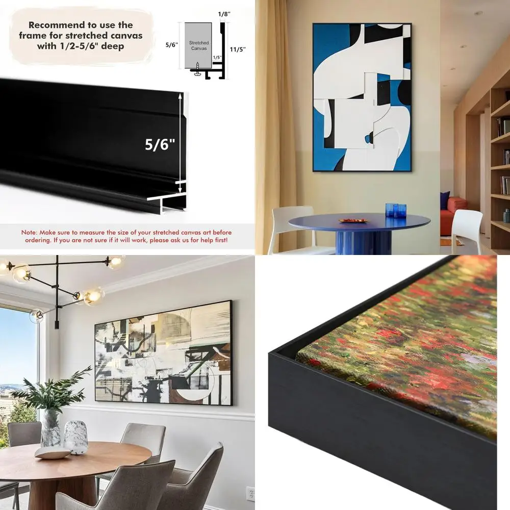 

Modern Black Metal Floater Frame for 24x48 Oil Paintings, Deep 5/6 Profile, Ideal for Home and Office Wall Art Decor