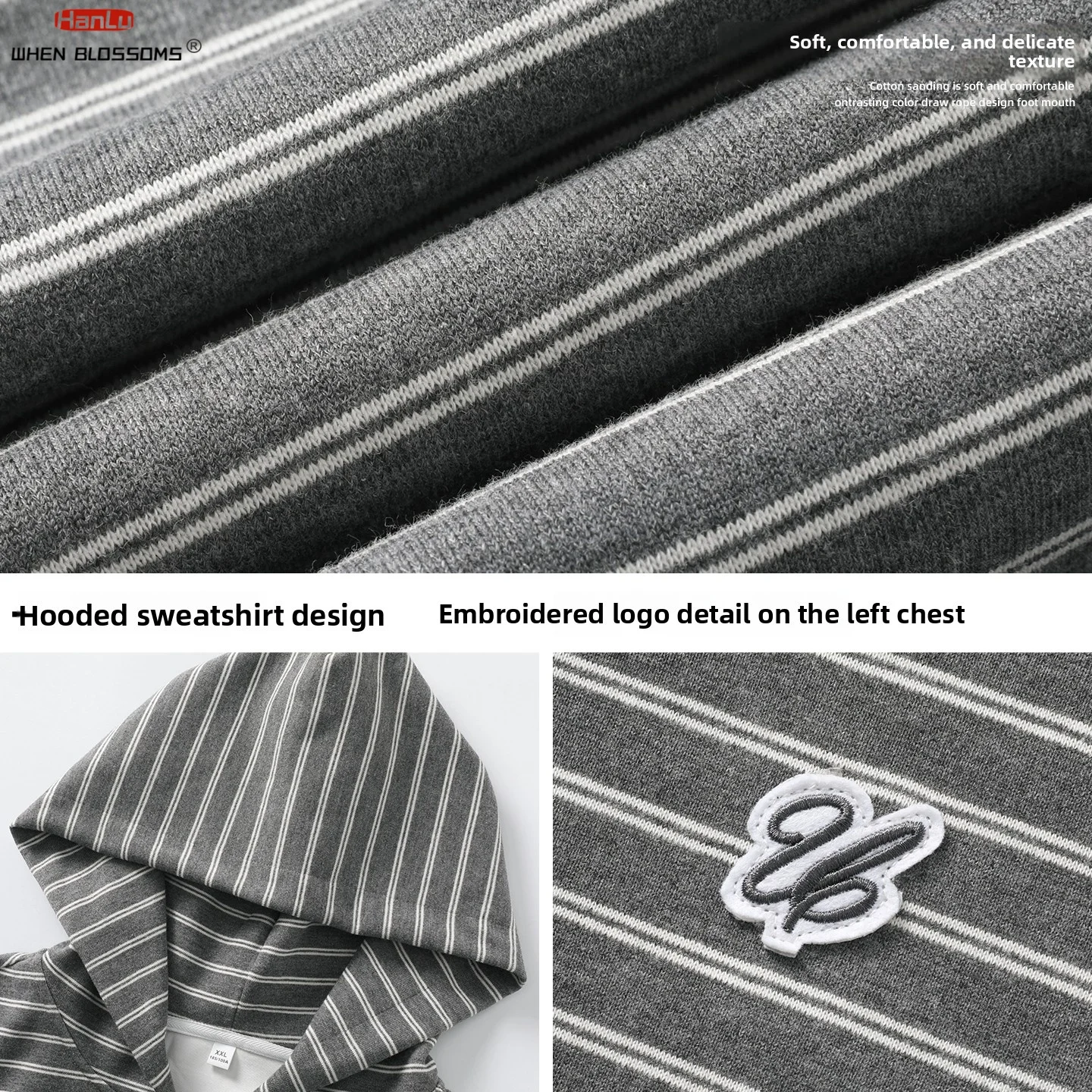 Men's 2026 Striped Hooded Cardigan Embroidered Details Boxy Fit Lazy Style Oversized Knitwear Spring Layering Top