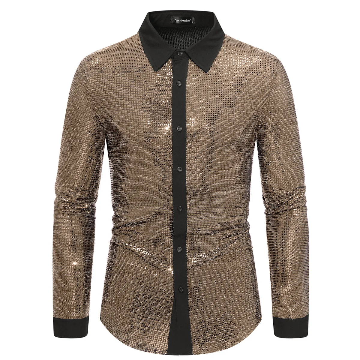 Disco Shirt for Men 70s Vintage Sparkling Color Block Long Sleeve Shirt Spring Casual Party Clubwear, Funky Gatsby Style Blouse