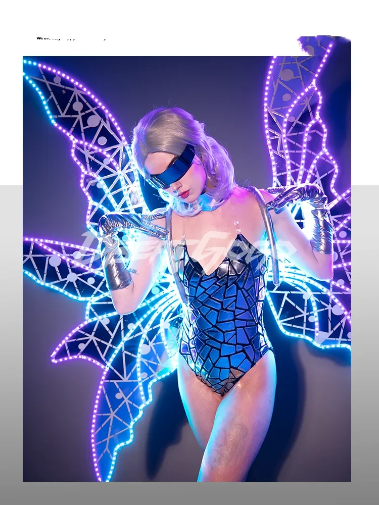 

Mirror-glowing wings gogo costume female dancer big show suit bar technology Shang Yan ds costume