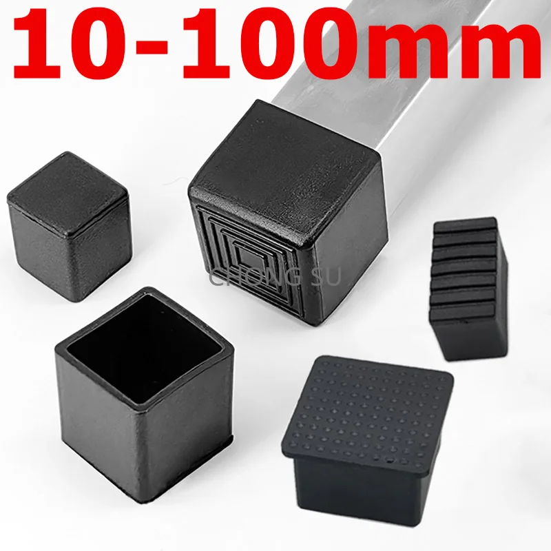 1-50pcs Square Black PVC Soft Rubber Pipe Sleeve Tube Cap Table Chair Foot Pad Protective Cover 10 13 15 20 22 25 30 40 50-100mm