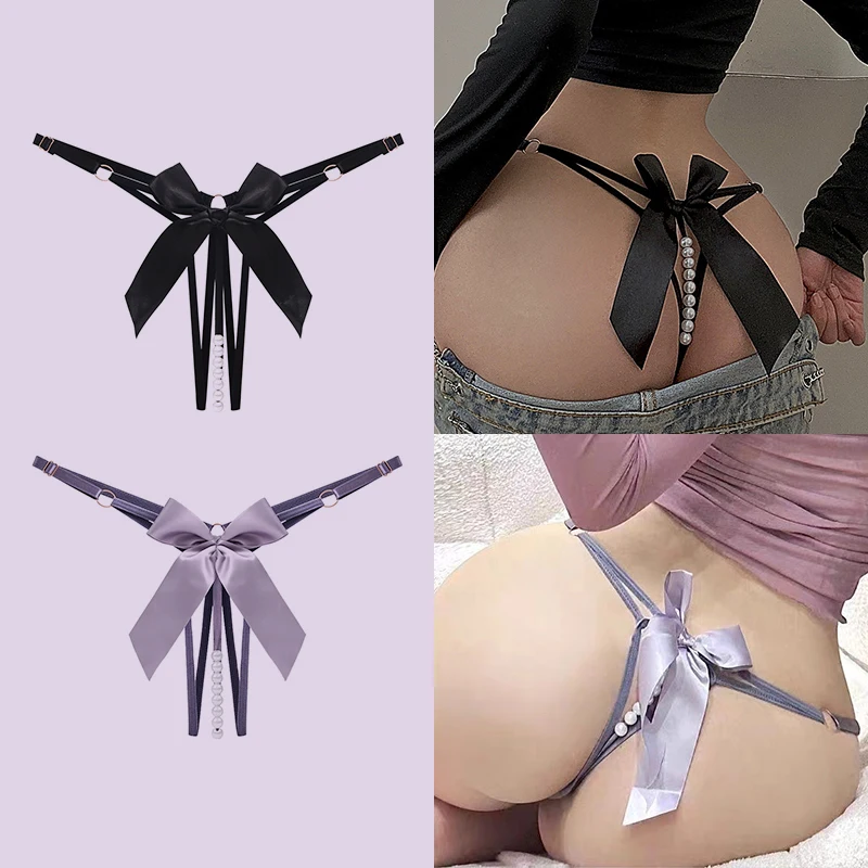 Simple Sexy Women\'s Thong, Bow And Pearl Design Sexy Underwear, Stimulating Sexy, Uniform Underwear