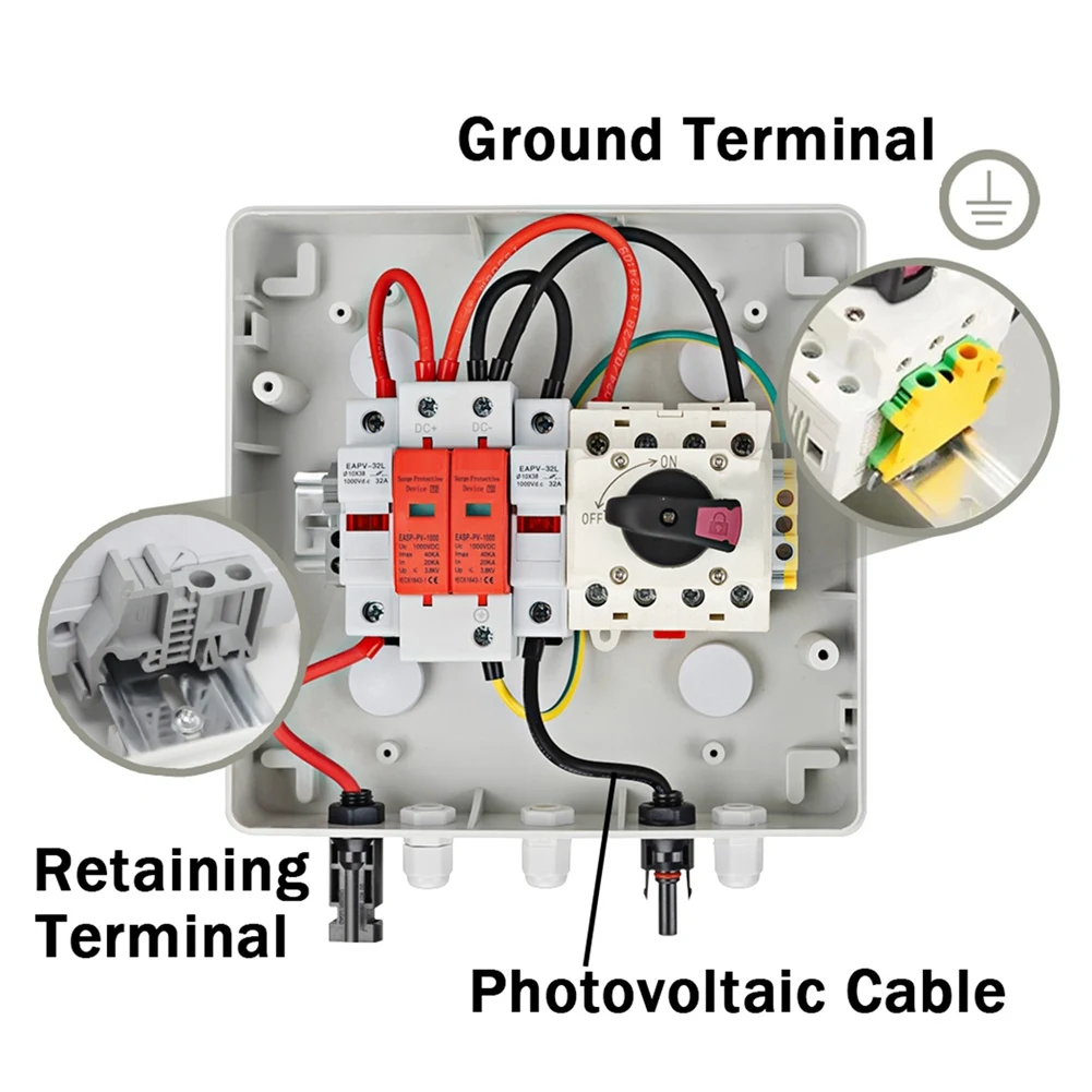 ABPP Solar Photovoltaic PV Combiner Box with Protection 1 Input 1 Out DC 1000V 15A Fuse MCB SPD Waterproof Box