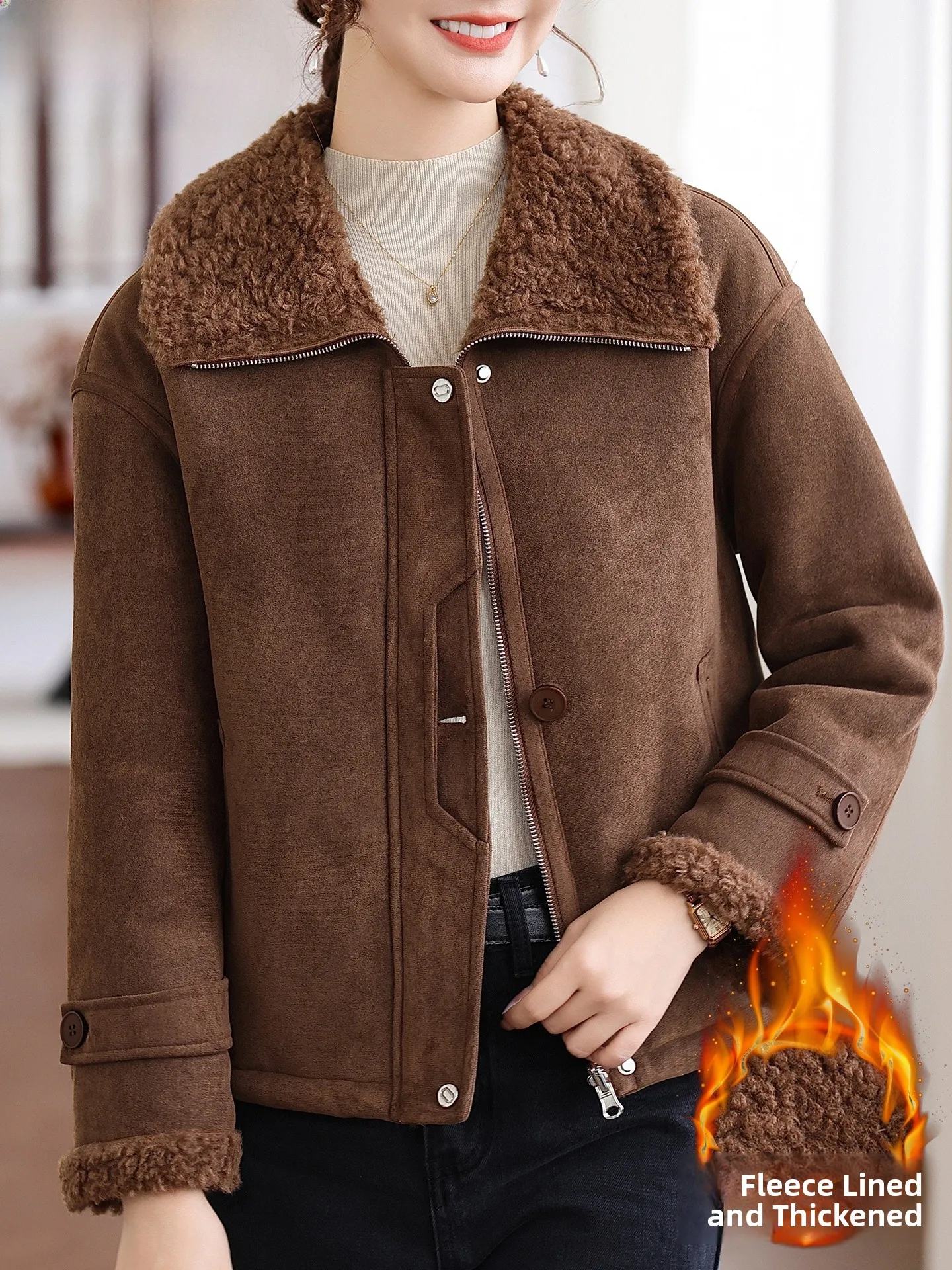 

Thiened Fce Lined Lamb Fur Coat Warm Winter Outerwear for ort Women Autumn Winter Cotton Clothes Casual Loose Sle