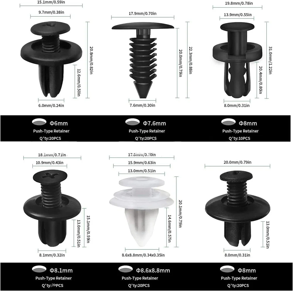 100PCS Car Bumper Retainer Clips Automotive Body Trim Fixed Clip Auto Door Panel Push Pin Universal Vehicle Plastic Rivets Kit