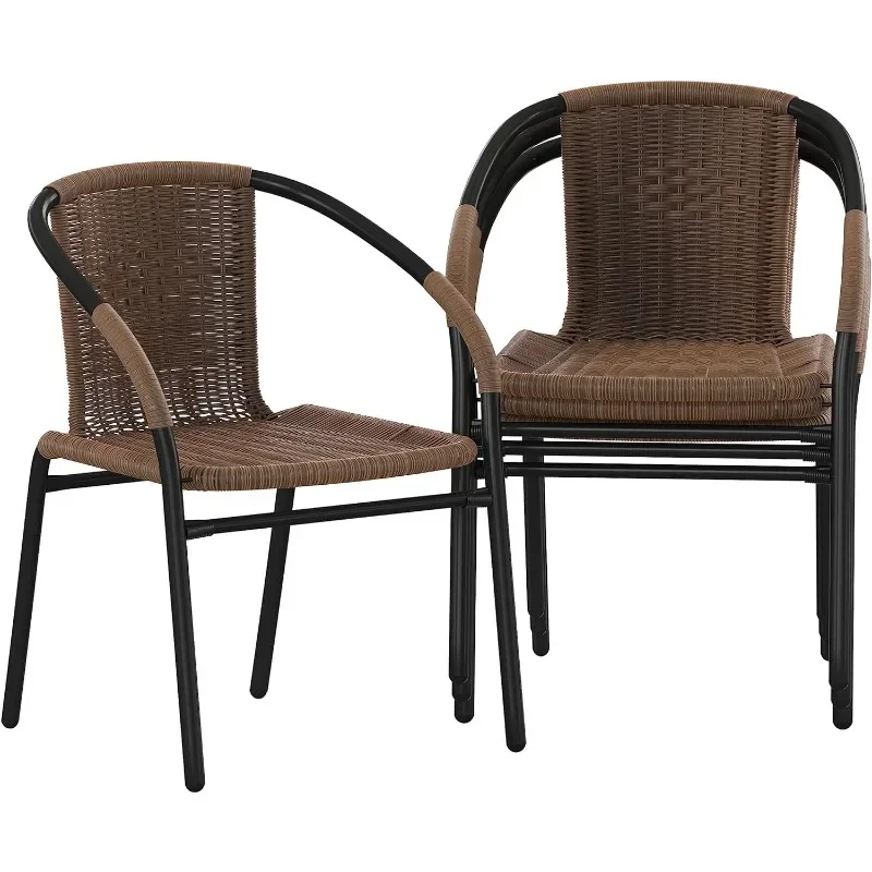 Outdoor Patio Chairs, 4-Pack Medium Brown Rattan Indoor-Outdoor Dining Stacking Chairs