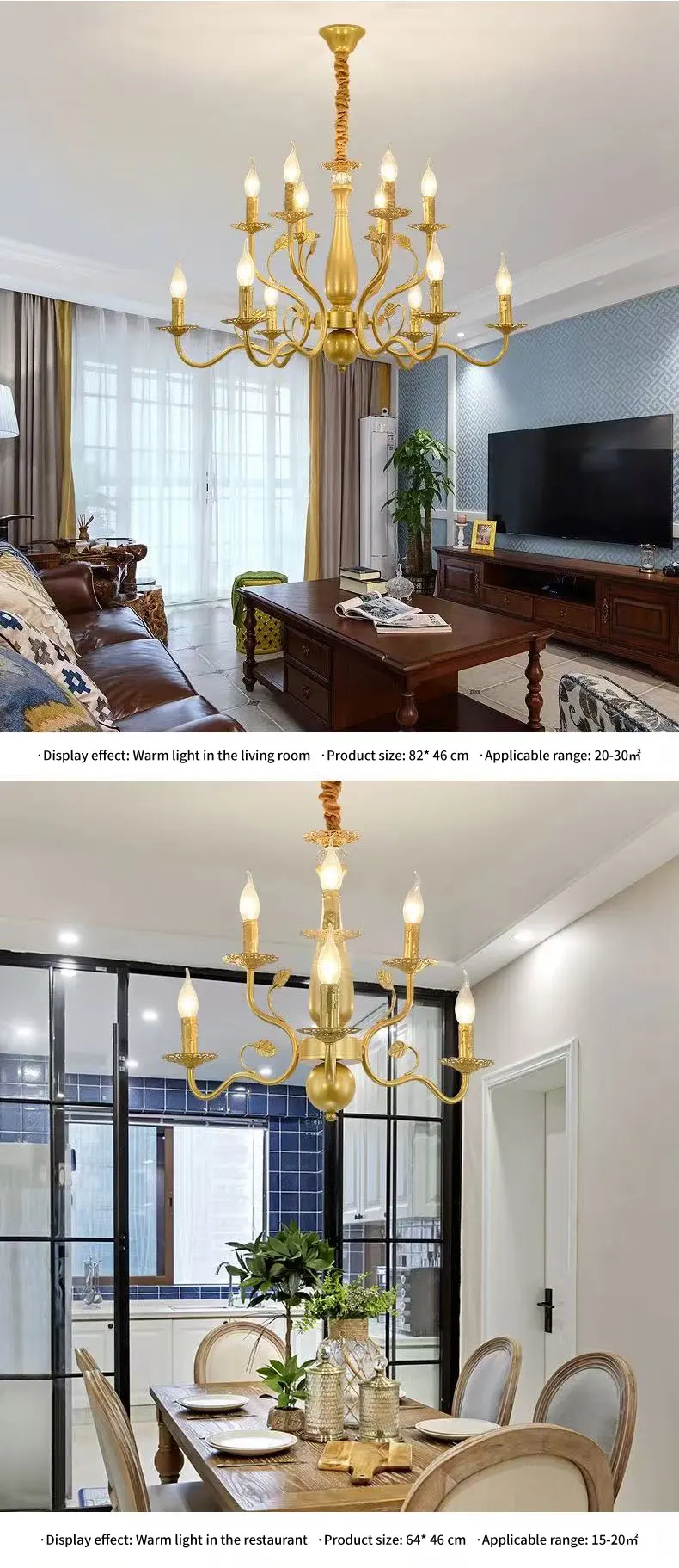 American Double Layer Candle E14 Chandelier Retro Painted
