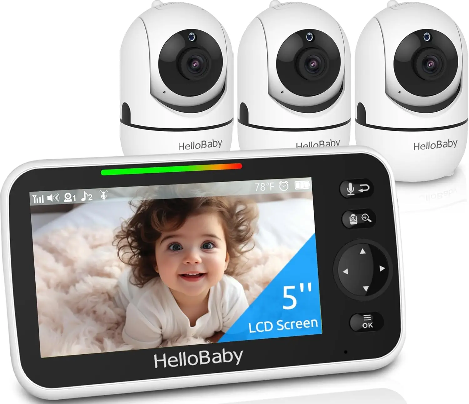 

5" Screen Baby Monitor with 3 Cameras - No WiFi HB6550 Video Baby Monitor, 1000ft Long Range, ECO, 26 Hour Battery, Pan-Tilt-Zoo