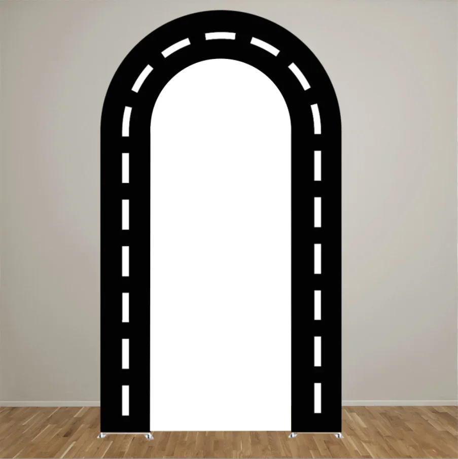 Mehofond-パーソナライズされた両面レーシングカーの背景写真,誕生日パーティーの背景,ベビーシャワー,キアラアーチ,道路,子供,男の子