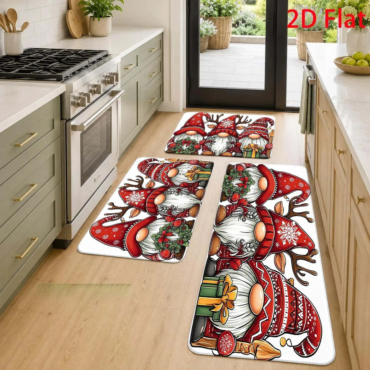 Kitchen Carpet Runner 1 2 3 Pcs Set Christmas Gnome Antlers Wreath Gift Holiday Bedside Laundry Room Floor Bathroom Mat