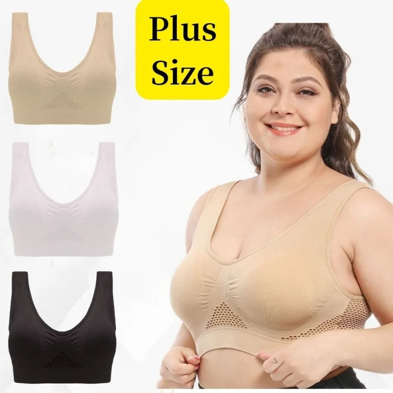 

Hot Plus Size Seamless Mesh Women Sports Bras Breathable Wire Free Bralette Underwear Wide Strap Yoga Bra Fitness Gym Underwear