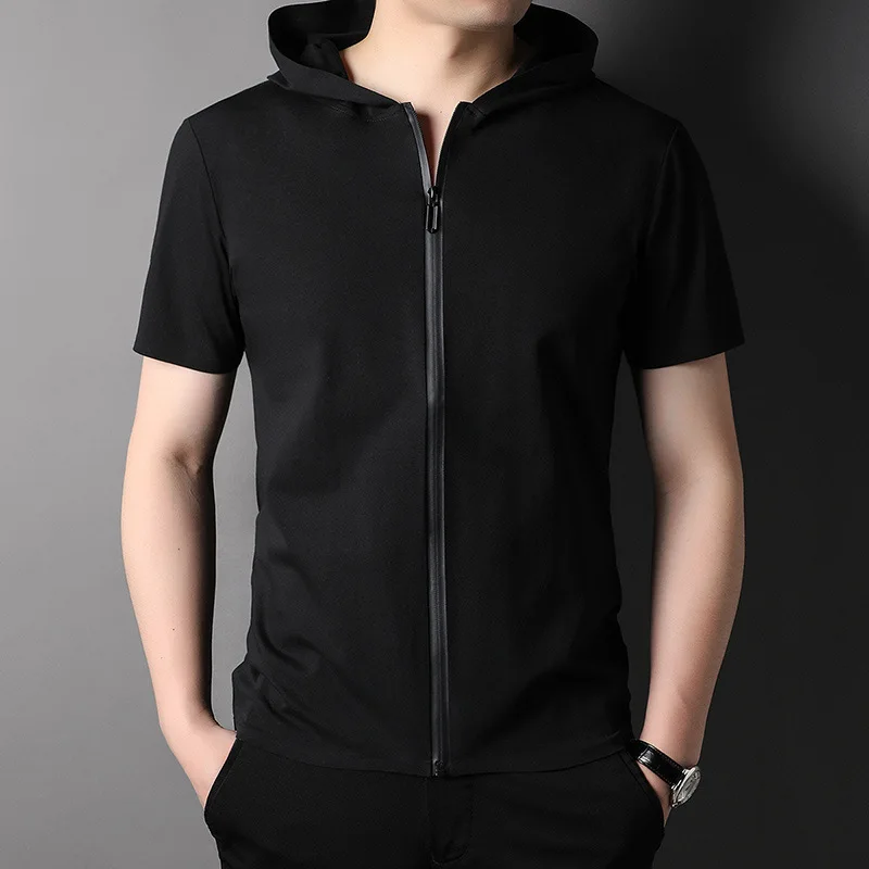 Liseaven Men Hooded Cardigan Short Sleeve T-Shirt Male Top Men\'s Clothing 2024