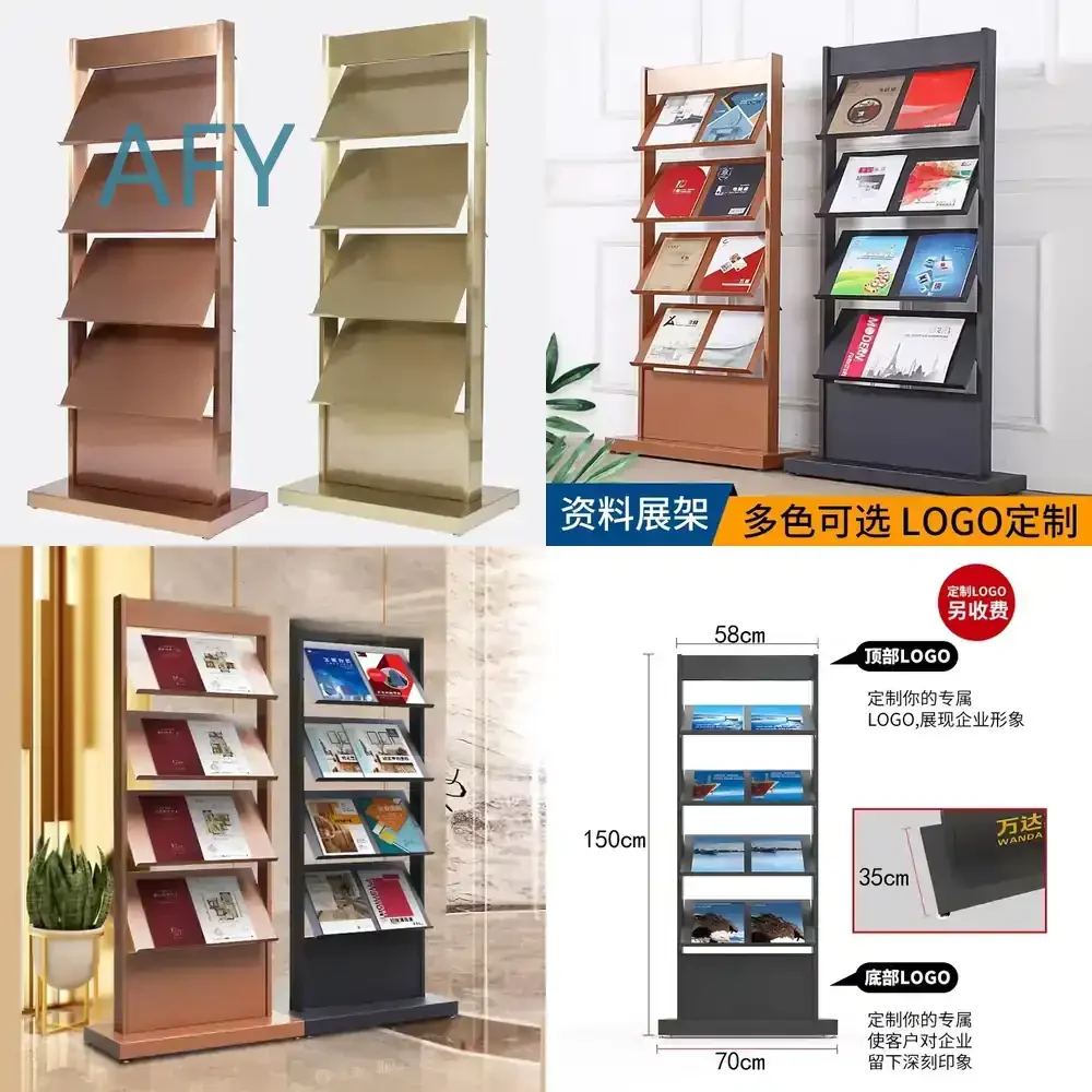 Metal Multi-layer Information Rack Display Rack Floor-to-ceiling Vertical for Office Apartment Brochure Newspaper Magazine