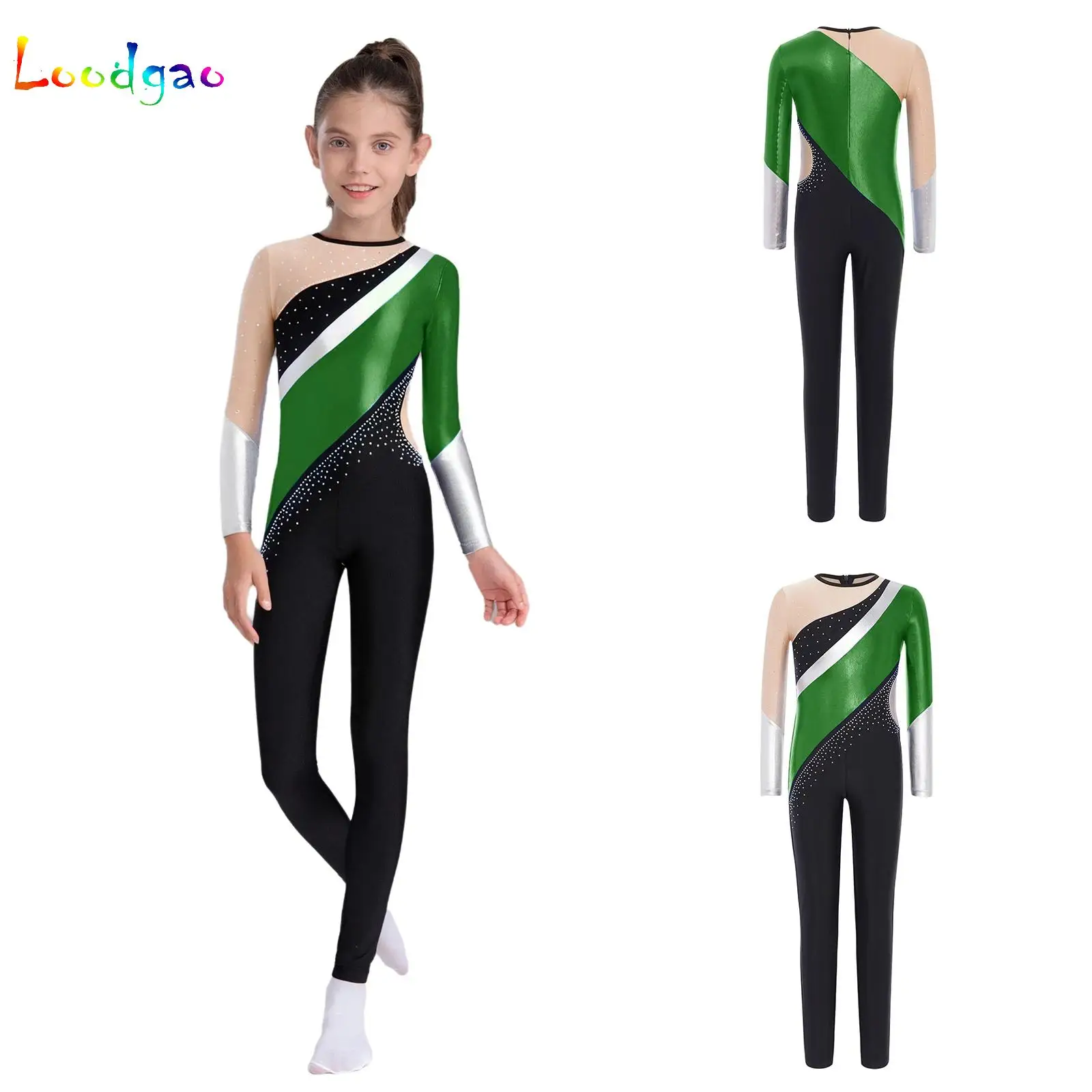 

Gymnastics Jersey Jumpsuit for Girls Boys Long Sleeve Ballet Leotard Children Yoga Skating Bodysuit Dancewear Full Body Unitards