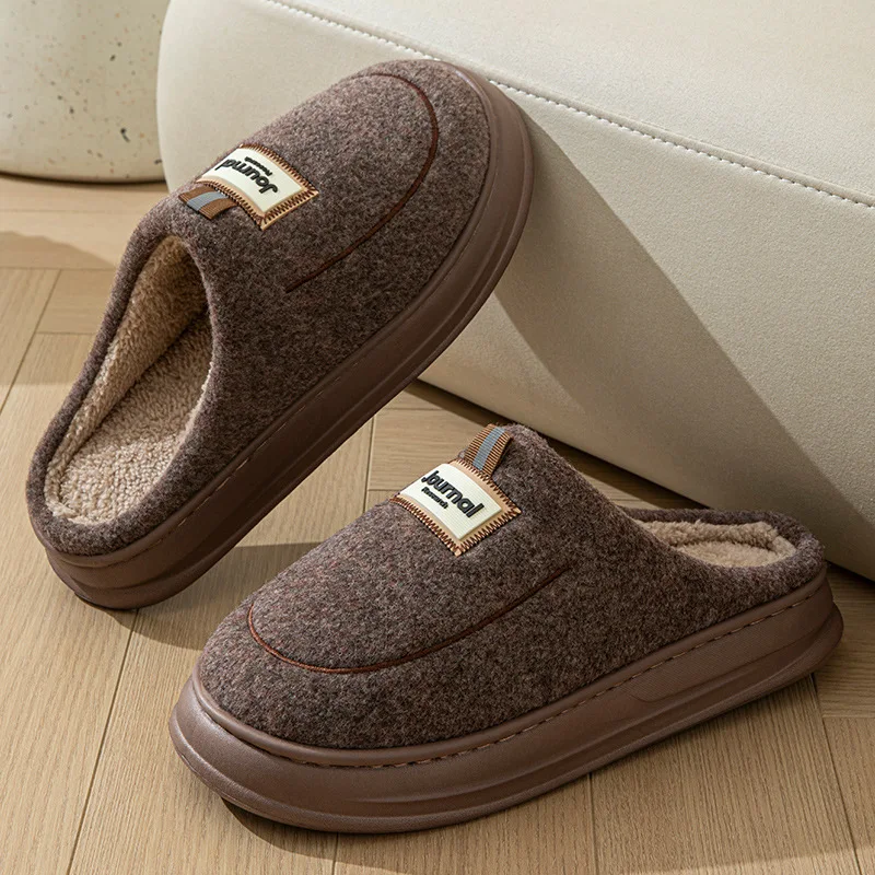 Pantoufles d'intérieur en coton pour hommes, grande taille 50-51, peluche douce, antidérapantes, chaussures de maison pour couples, hiver et automne, diapositives moelleuses au sol pour la maison