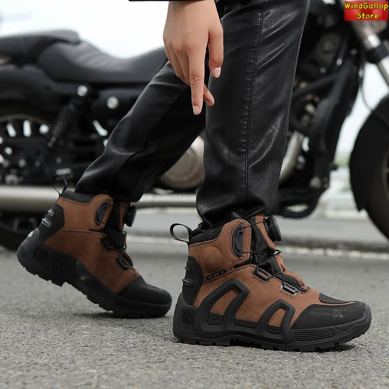 Motorcycle riding boots men women four seasons new locomotive shoes anti-drop waterproof soft breathable riding shoes