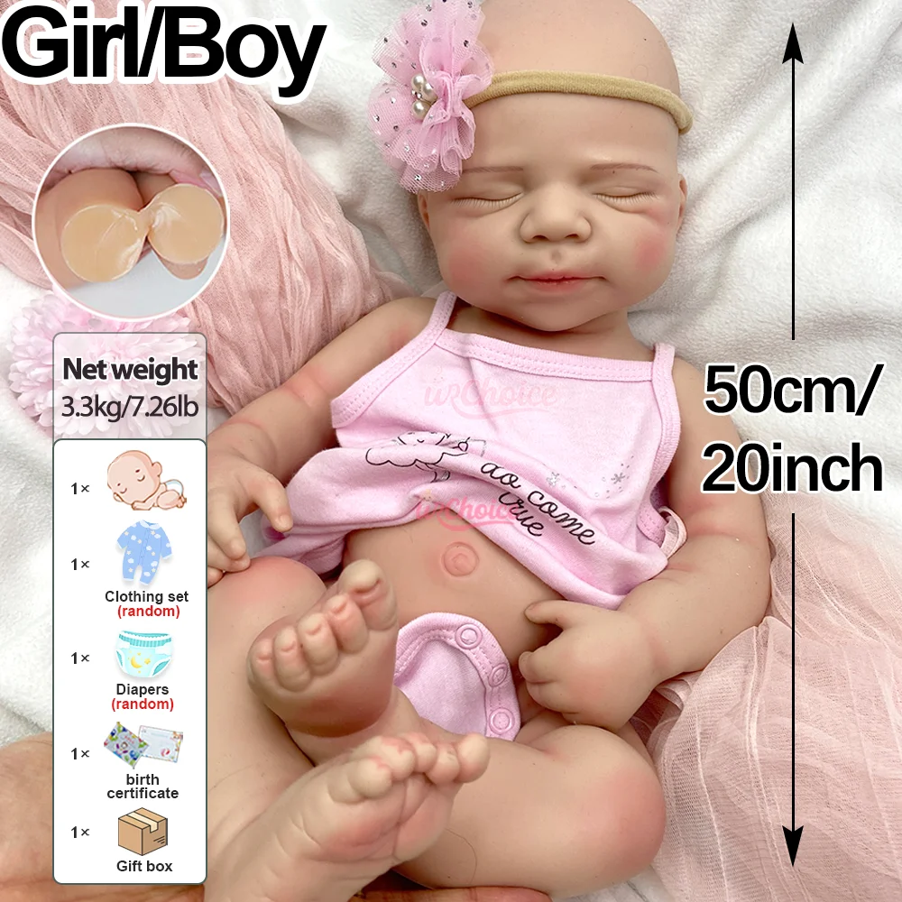 20インチのリボーンドール、パスカルシリコンベビードール、リアルなベビードール、新生児1:1等身大のリボーンドール、3歳以上のお子様向けの睡眠用リボーンドール
