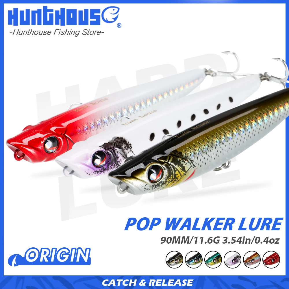 

Hunthouse 7PCS Pencil Fishing Lure Pop Walker Floating Topwater Hard Bait 90mm/11.6g Surface WTD Saltwater Pike Bass Fish Tackle