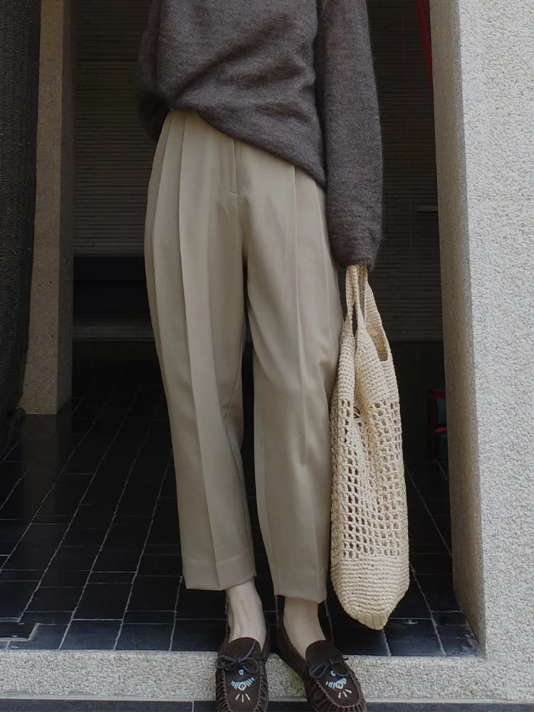 

Шерстяные брюки INFFTRU прямого кроя, длиной 7/8, женские, элегантные, для повседневной носки, модные, женские брюки