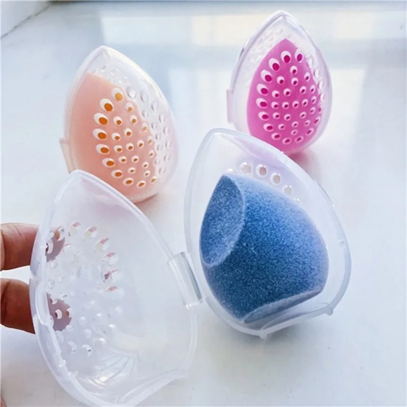 2pcs Makeup Egg Beauty Storage Case Sponge Stand Blender Holder Empty With Lid And Air Hole Rack Transparent Puffs Drying Box