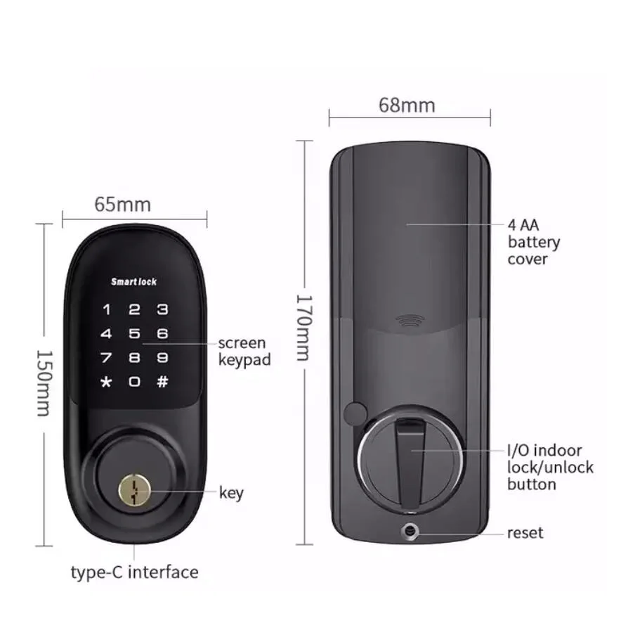 Tuya APP Google Home Alexa Digital IC Card Password Remote Control Smart Deadbolt Door Lock