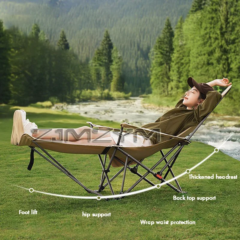 Adjustable Backrest Foldable Reclining Portable Camping Chair Cotton Filled Seat for Travel Beach Fishing Outdoor Activitie Soft