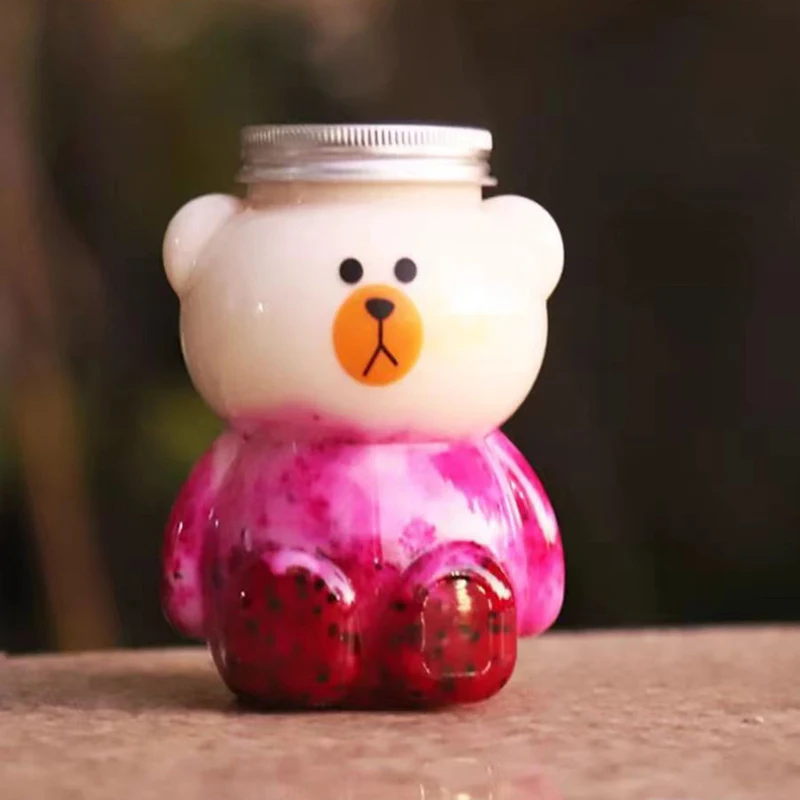 زجاجات ماء دب صغيرة من كاواي للحليب ، الشاي ، القهوة ، العصير ، كوب الشرب المحمول ، زجاجة مشروبات عصير شفافة منزلية