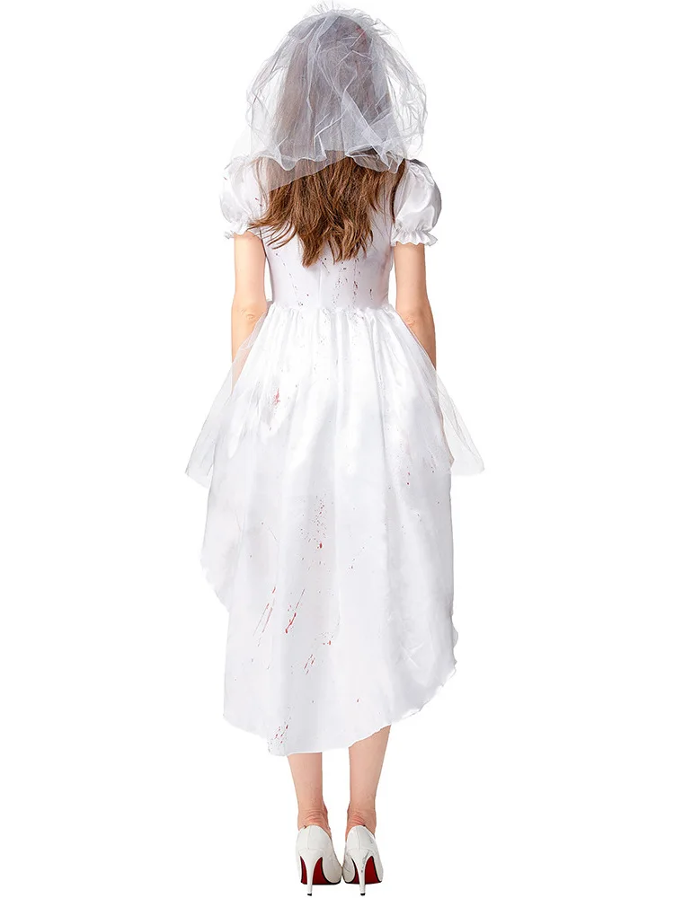 

Halloween White Ghost Bride Costume Blood Red Dress Ethnic Stage Wear Women's Fashion No Brand Registered Trademark
