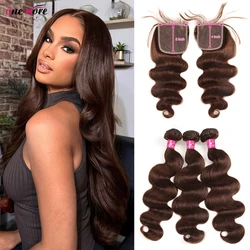 5x5 Closure With Bundles Chocolate Brown Body Wave Bundles With Closure 4x4 Ombre Colored Brown Human Hair Bundles With Closure