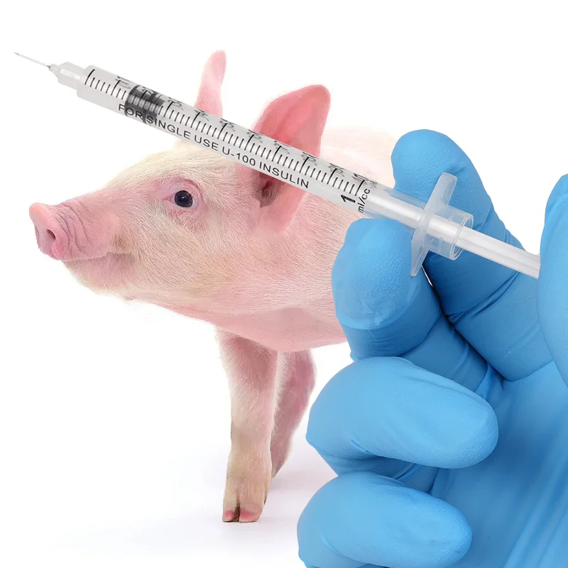 20/50/100 قطعة حقنة بيطرية يمكن التخلص منها حقنة دفع يدوية 0.3/0.5/1 مللي حقنة حيوانات المزرعة بإبرة كلب خنزير