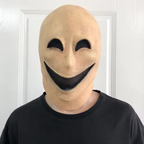 소름 끼치는 미소 얼굴 없음 남자 마스크 코스프레 외계인 악마 라텍스 헬멧 할로윈 카니발 드레스 성인을위한 파티 의상 소품