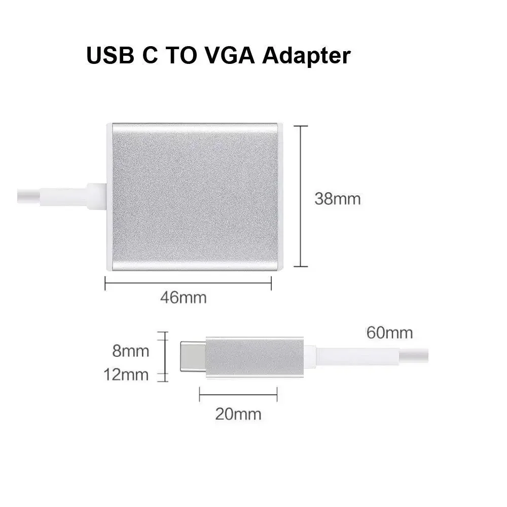 Adapter USB C Thunderbolt3 na D-SUB VGA Kabel konwertujący typu C męski na VGA żeński do Macbooka Chromebook PC Monitor Projektor