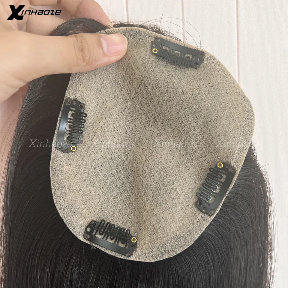 Dark Brown Silk Base Real Human Hair Toppers Clip In Hair Pieces Natural Straight Cover White Hair Loss For Women Remy Hair