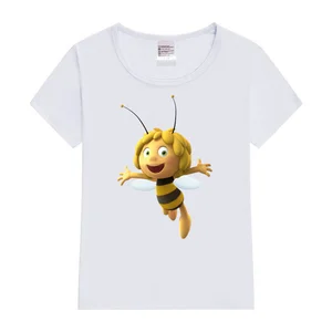 T-shirt de manga curta para menino e menina, bonito e bonito, com design dos desenhos animados, pequena abelha, macaco, verão 6 principais vendas maya blusa - №1
