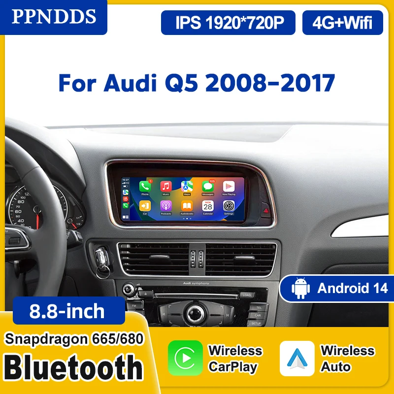 

PPNDDS Android 14 Auto Radio Wireless Carplay For Audi Q5 2008-2017 Car Screen Multimedia Player Navigation GPS