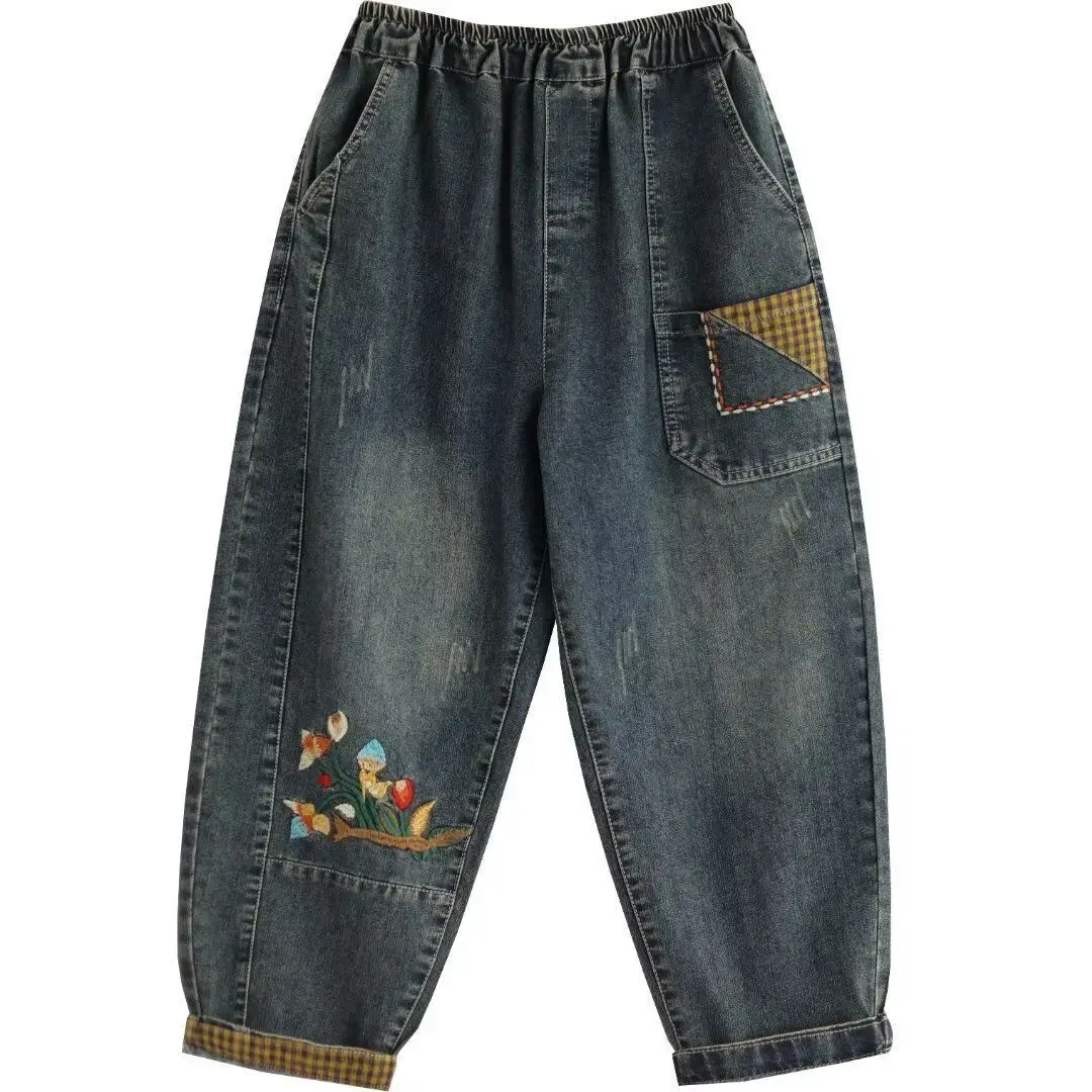 High Waist Jeans Woman Casual Loose Spring Denim Pants Vintage Embroidery Baggy Jeans For Women Harem Trousers Vaqueros Mujer